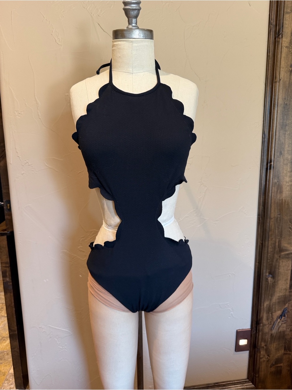 Marysia Swim Black Scallop Cutout Bandeau One-Piece with Nude Lining